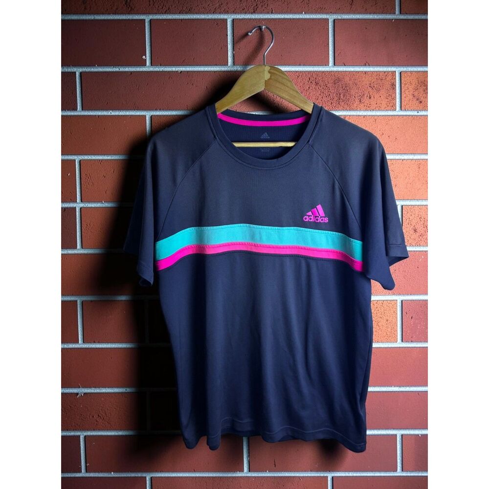 Adidas ClimaLite Colorblock Performance Shirt Men’s Large Black Pink Teal